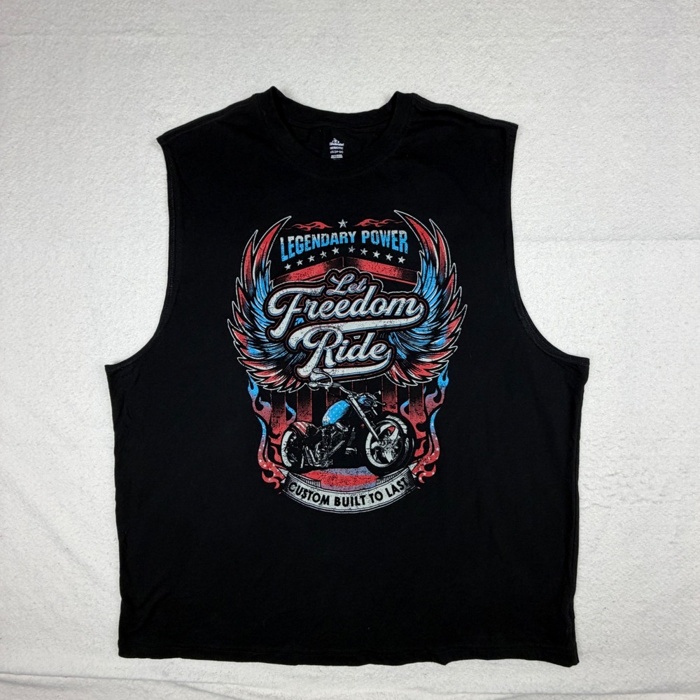 Way to Celebrate Patriotic Let Freedom Ride Motorcycle Muscle Tee Black 2XL